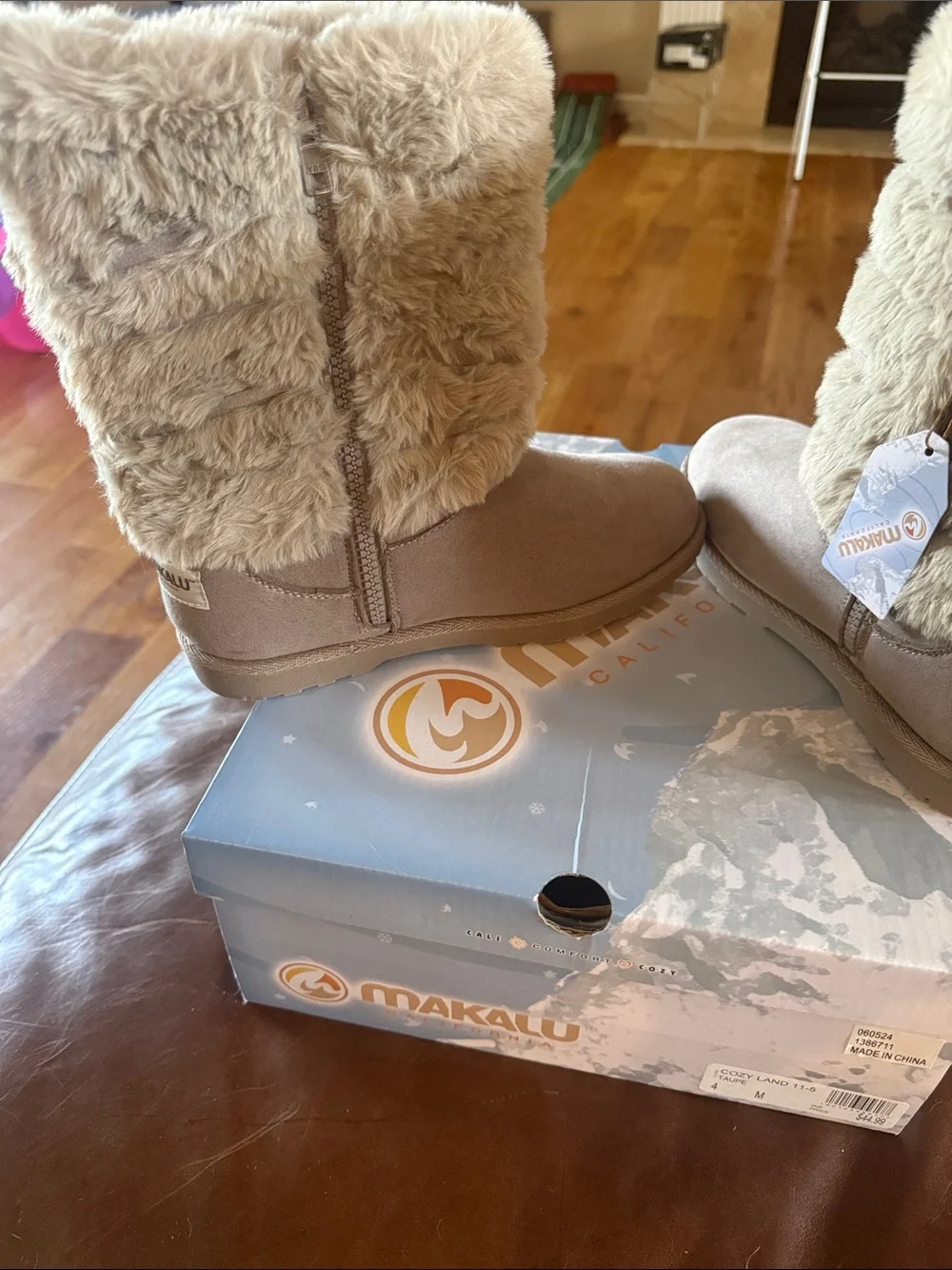 Kids Faux-Fur Pom Slip-On Boots - Taupe